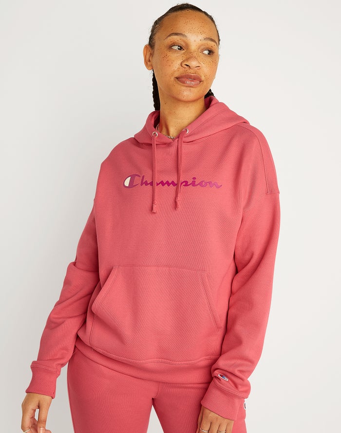 Sudadera Con Capucha Champion Mujer - Powerblend Fleece Relaxed Script Logo ( Coral ) 4250867-PF